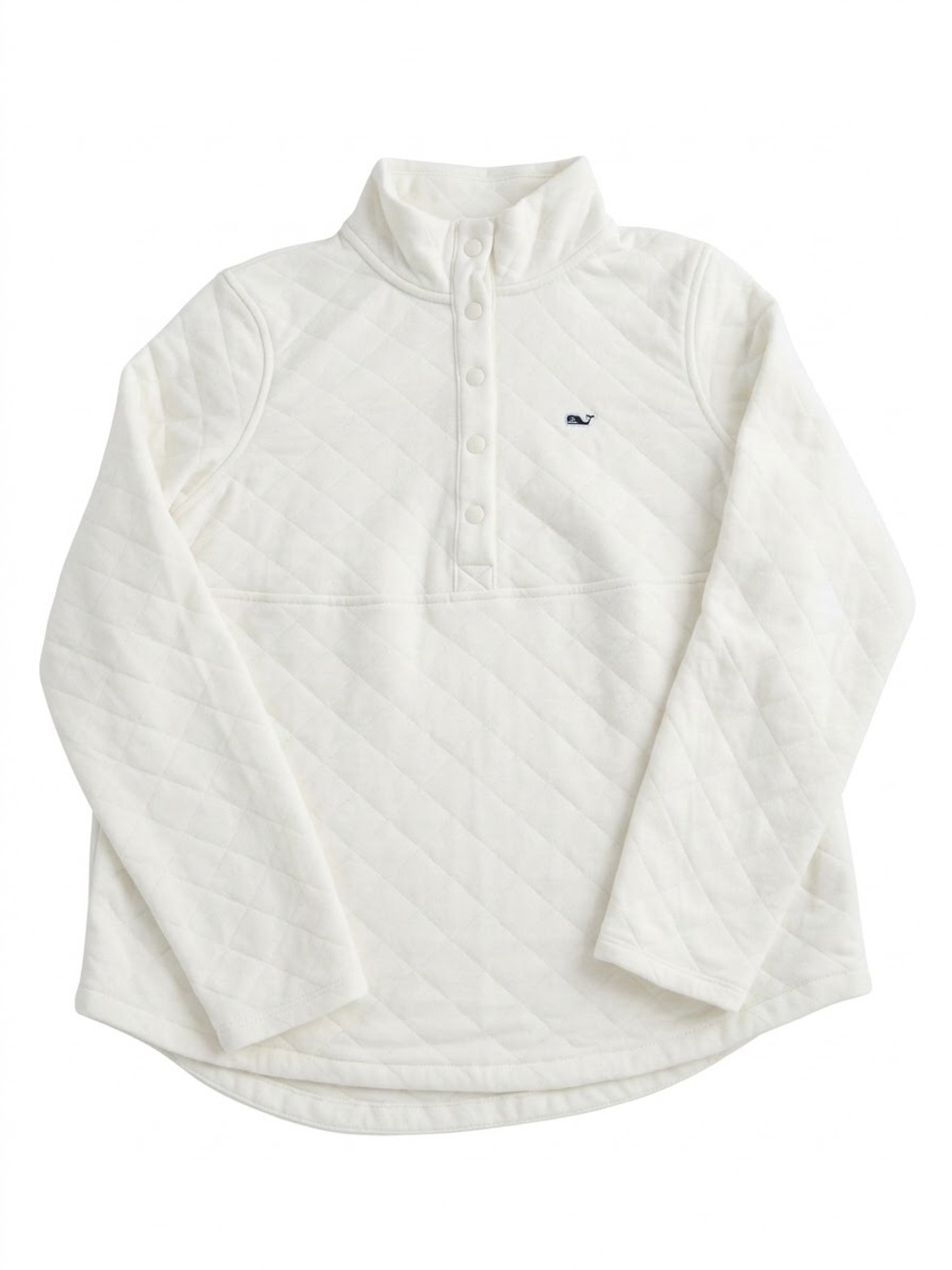 Vineyard Vines White Quilted Snap-Placket Pullover with Whale Logo